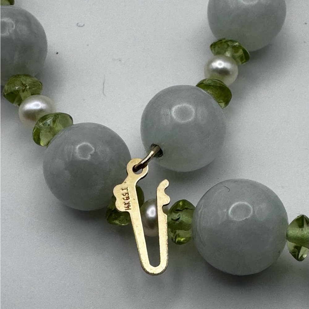 Gold Stone Jewelry Jade Pearl Peridot 14k Clasp Beaded Strand Necklace G.S.J. - Picture 10 of 12